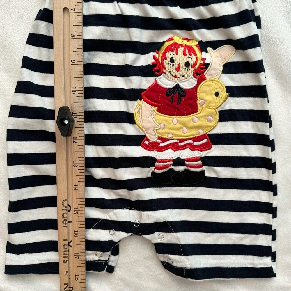VTG Classic Characters Raggedy Ann & Andy Striped Romper Outfit 9M Baby Girls